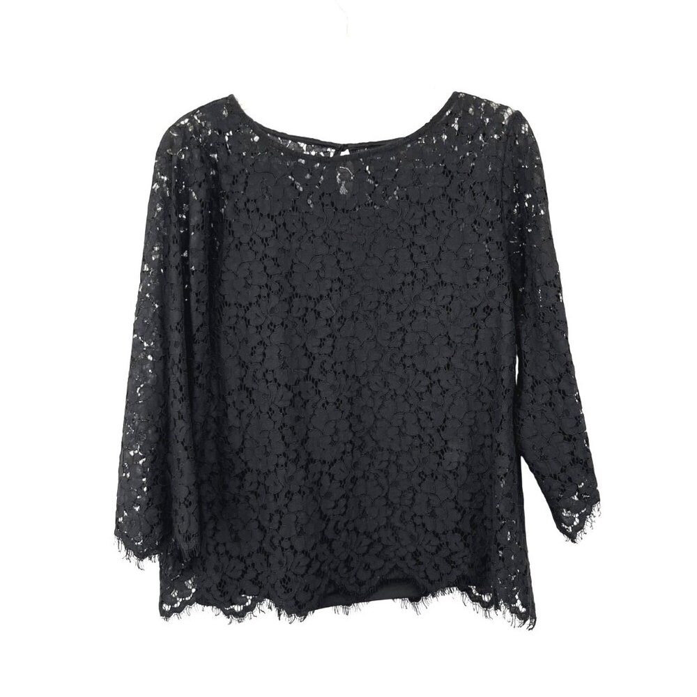 Rafaella Blouse Womens L Used Black Floral Lace Attached Cami - Picture 2 of 16